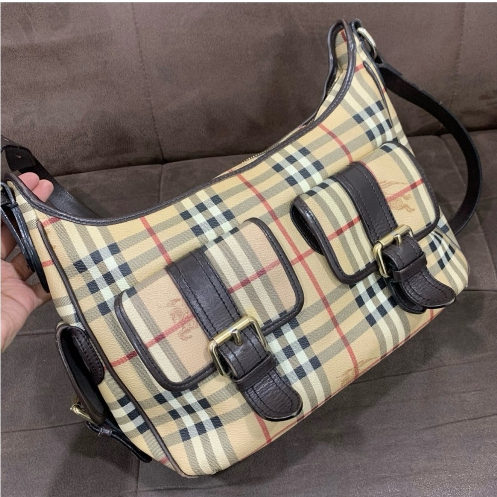 💯 Authentic Burberry Haymarket Crossbody Shoulder Bag Rare y2K Purse Handbag